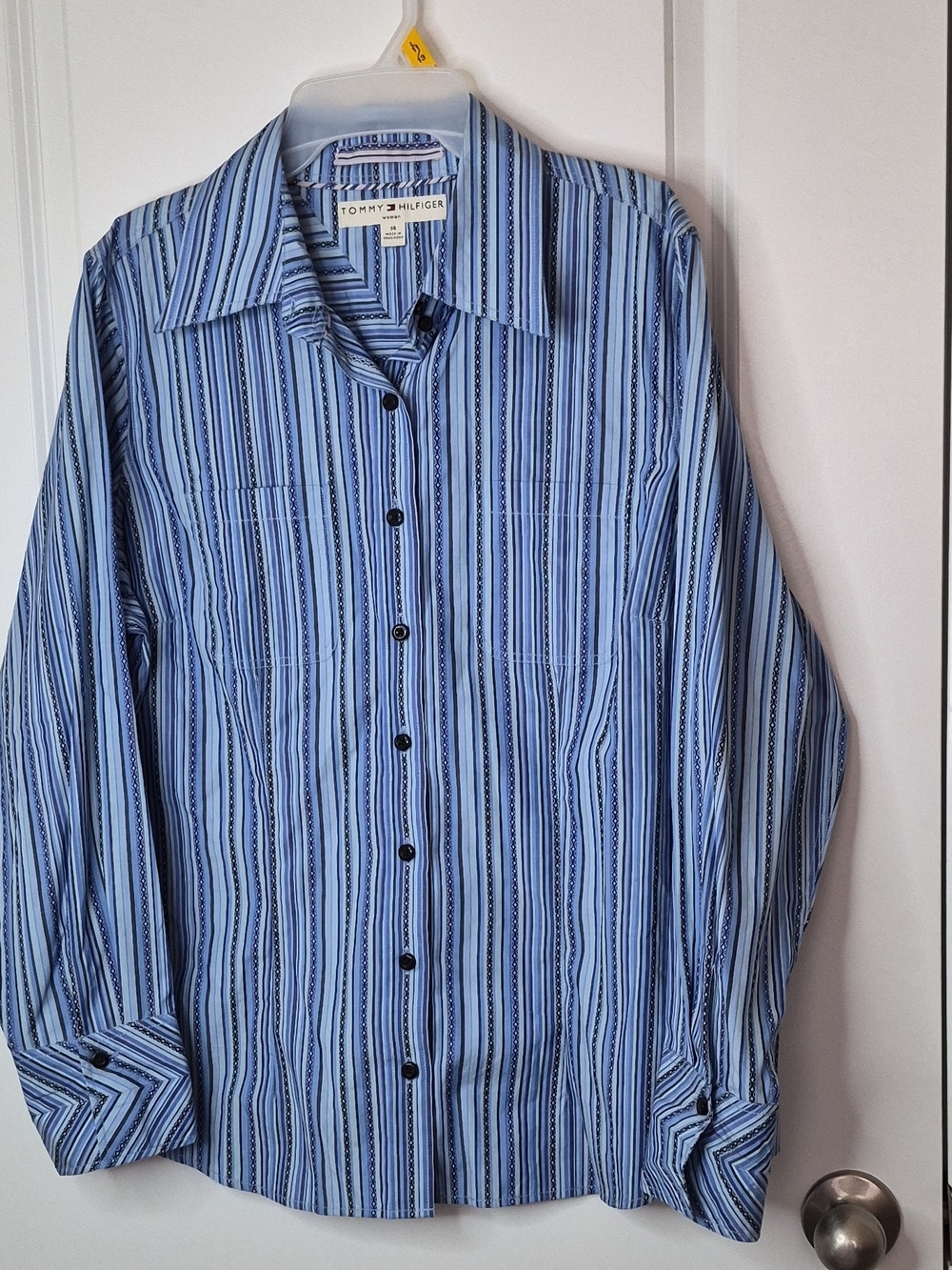 Tommy Hilfiger Women's Blue Striped Button-Up Shirt Size 14